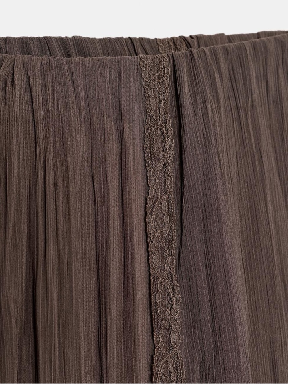 ZARA Lace Godet Chiffon Overlay Brown Maxi Elastic Waist Skirt. M NWT - Picture 8 of 16